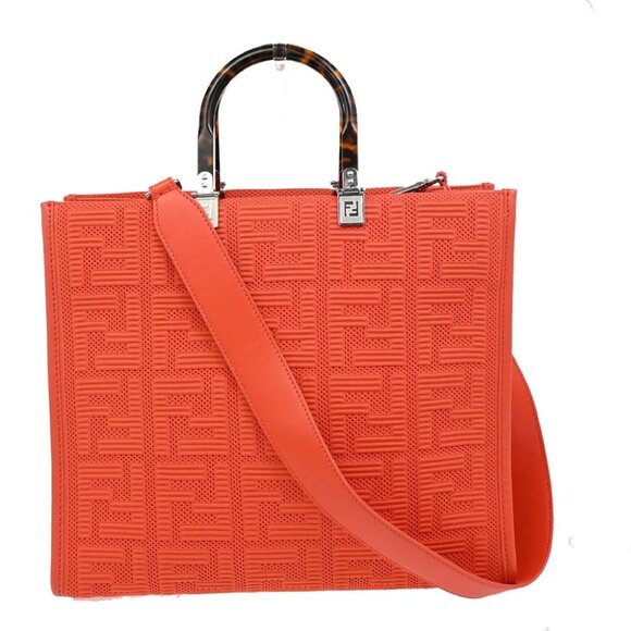 FENDI Logo Zucca Pattern 2way Tote Shoulder Bag Canvas Leather Orange 650RF496 - Picture 1 of 14